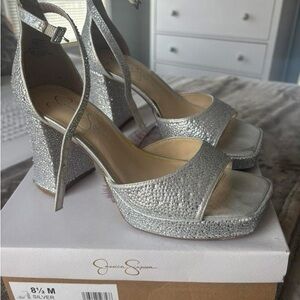 Jessica Simpson Silver Sparkle Platform Sandals